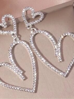 Betsey Johnson Silver Crystal Open Heart Drop Earrings